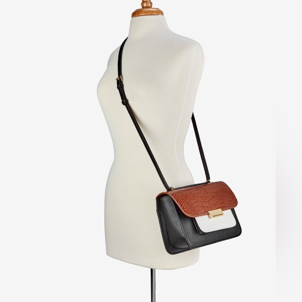 Gigi New York Abigail Leather Crossbody Bag Croc Embossed Black Brown White Gold - Picture 9 of 10